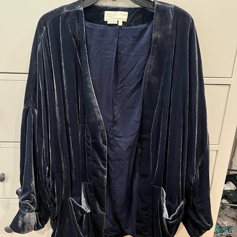 Anthropologie Midnight Blue Velvet Jacket
